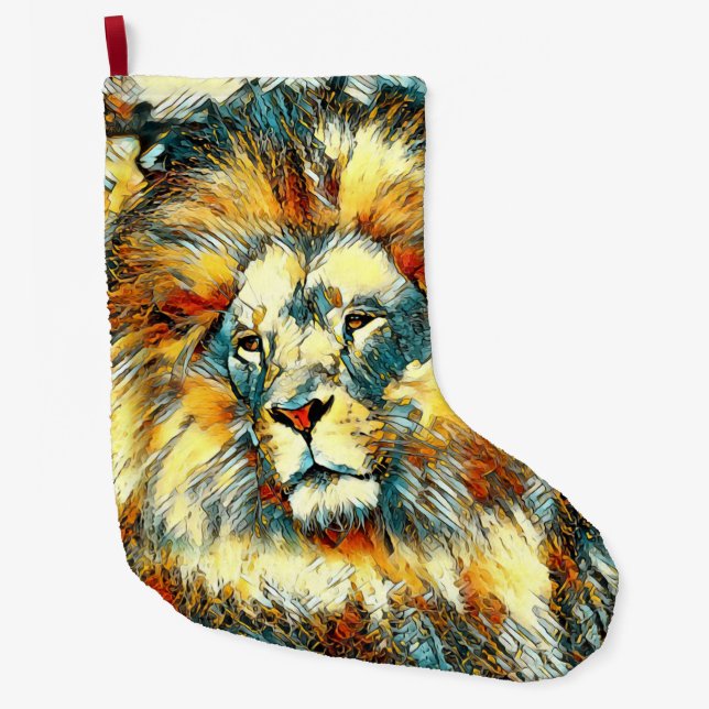 AnimalArt_Lion_07 Large Christmas Stocking (Front)