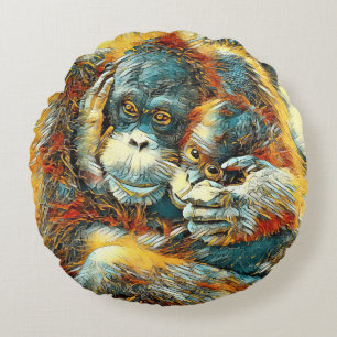 AnimalArt_OrangUtan_003 Round Cushion