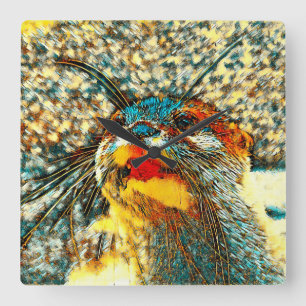 AnimalArt_Otter_001 Square Wall Clock