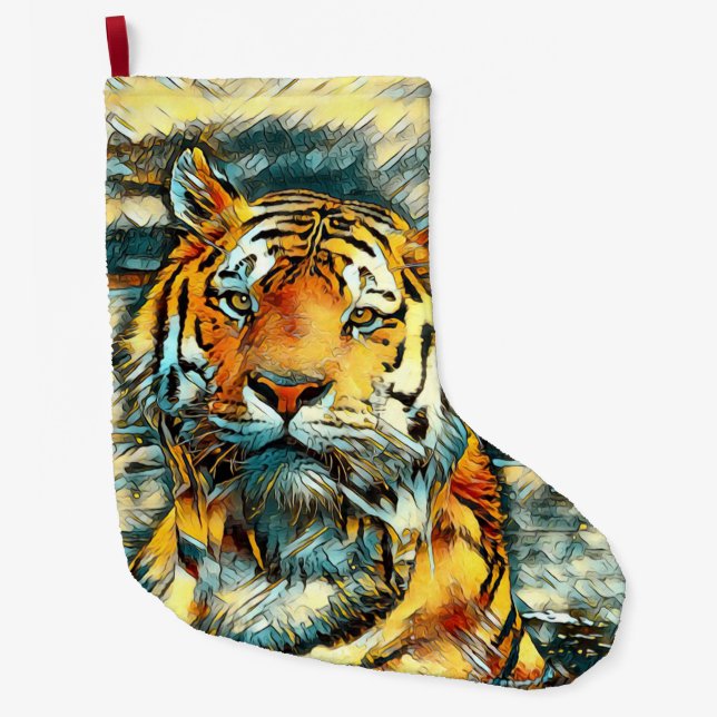 AnimalArt_Tiger_010 Large Christmas Stocking (Front)