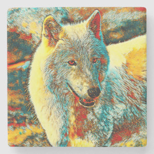 AnimalArt_Wolf_009 Stone Coaster
