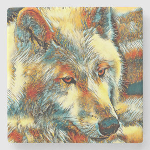 AnimalArt_Wolf_07 Stone Coaster