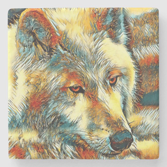 AnimalArt_Wolf_07 Stone Coaster (Front)