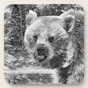 AnimalArtBW_Bear_001 Coaster