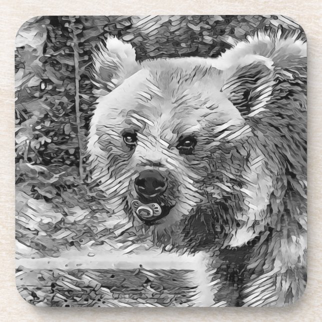AnimalArtBW_Bear_001 Coaster (Front)