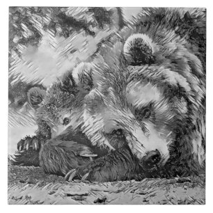 AnimalArtBW_Bear_002 Ceramic Tile