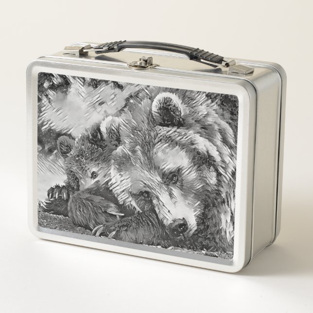 AnimalArtBW_Bear_002 Metal Lunch Box (Front)