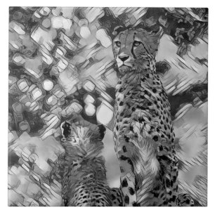 AnimalArtBW_Cheetah_008 Ceramic Tile