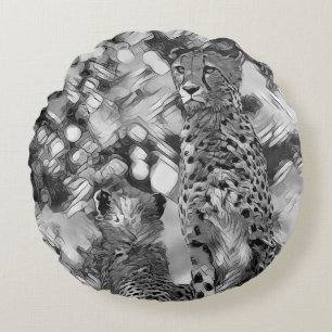 AnimalArtBW_Cheetah_008 Round Cushion