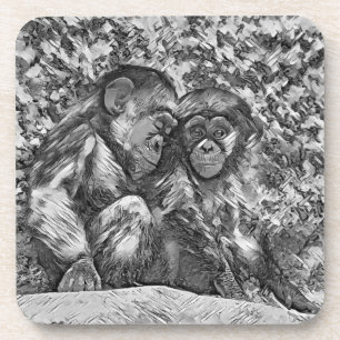 AnimalArtBW_Chimpanzee_001 Coaster