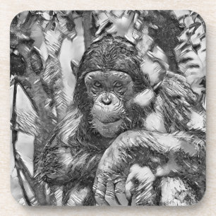 AnimalArtBW_Chimpanzee_003 Coaster
