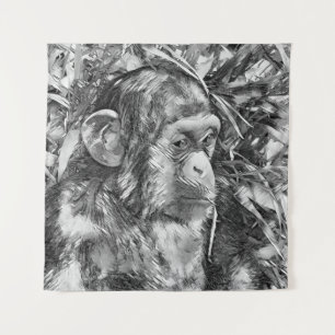 AnimalArtBW_Chimpanzee_014 Tapestry