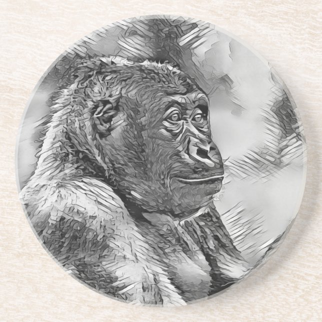 AnimalArtBW_Gorilla_001 Coaster (Front)