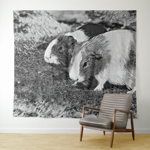 AnimalArtBW_GuineaPig_003 Tapestry