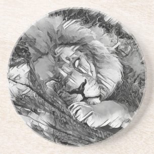AnimalArtBW_Lion_001 Coaster
