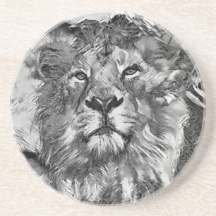 AnimalArtBW_Lion_003 Coaster