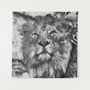 AnimalArtBW_Lion_003 Tapestry