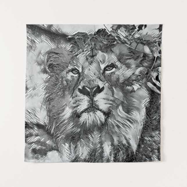 AnimalArtBW_Lion_003 Tapestry (Front)