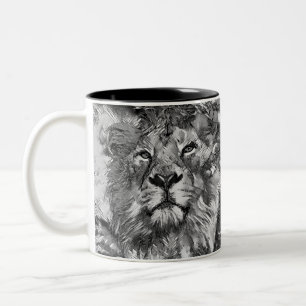 AnimalArtBW_Lion_003 Two-Tone Coffee Mug