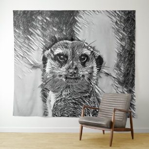 AnimalArtBW_Meerkat_002 Tapestry