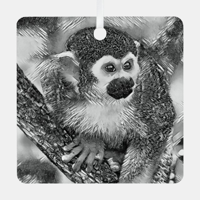 AnimalArtBW_Monkey_002 Metal Tree Decoration (Front)