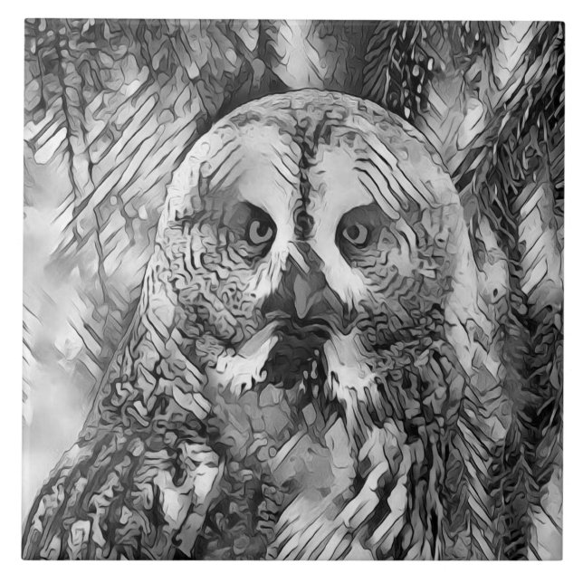 AnimalArtBW_Owl_001 Ceramic Tile (Front)