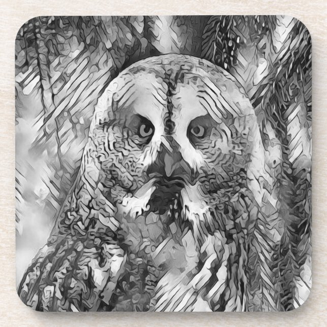 AnimalArtBW_Owl_001 Coaster (Front)