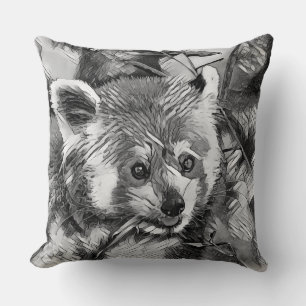 AnimalArtBW_RedPanda_003 Cushion
