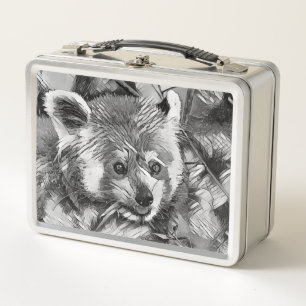 AnimalArtBW_RedPanda_003 Metal Lunch Box