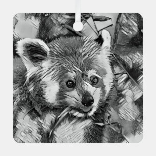 AnimalArtBW_RedPanda_003 Metal Tree Decoration