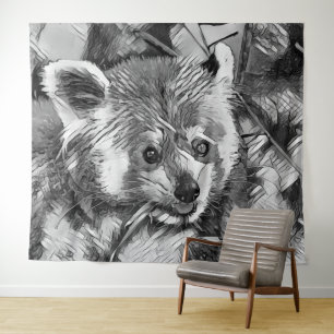 AnimalArtBW_RedPanda_003 Tapestry
