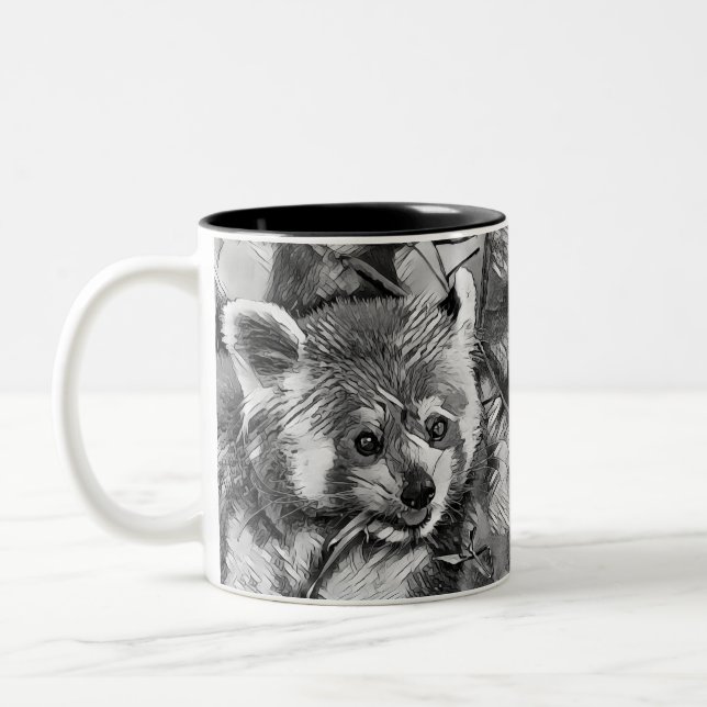 AnimalArtBW_RedPanda_003 Two-Tone Coffee Mug (Left)