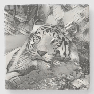 AnimalArtBW_Tiger_002 Stone Coaster