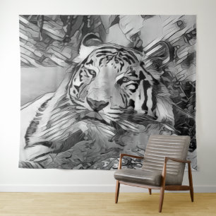 AnimalArtBW_Tiger_002 Tapestry