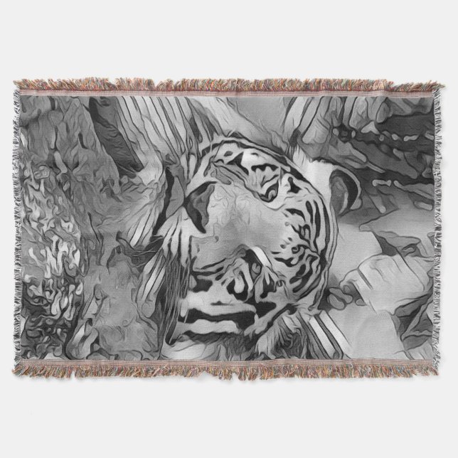 AnimalArtBW_Tiger_002 Throw Blanket (Front)