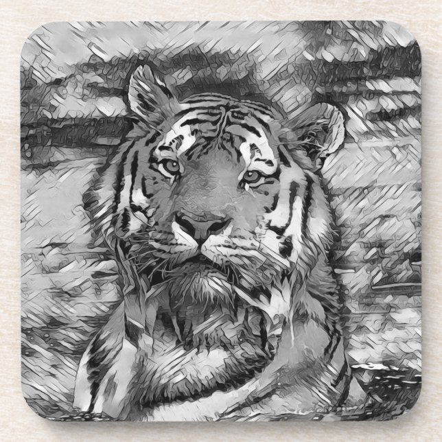 AnimalArtBW_Tiger_004 Coaster (Front)