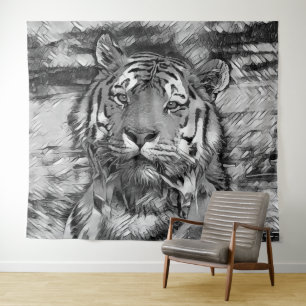 AnimalArtBW_Tiger_004 Tapestry
