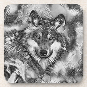 AnimalArtBW_Wolf_001 Coaster