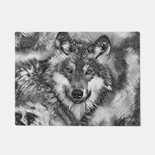 AnimalArtBW_Wolf_001 Doormat