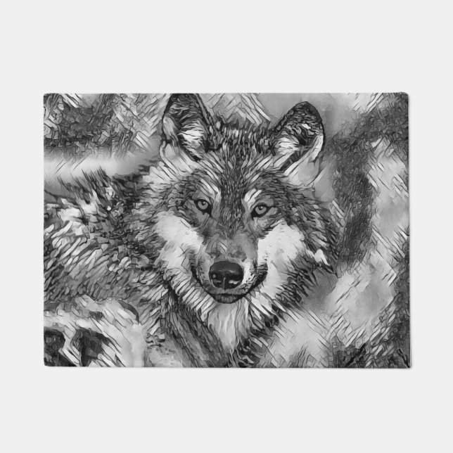 AnimalArtBW_Wolf_001 Doormat (Front)