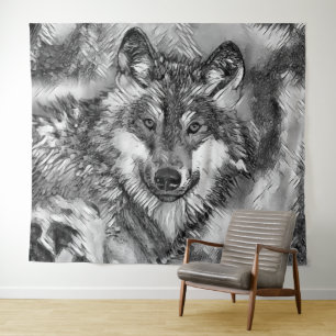 AnimalArtBW_Wolf_001 Tapestry