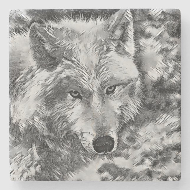 AnimalArtBW_Wolf_002 Stone Coaster (Front)