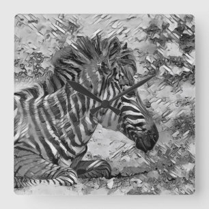 AnimalArtBW_Zebra_001 Square Wall Clock