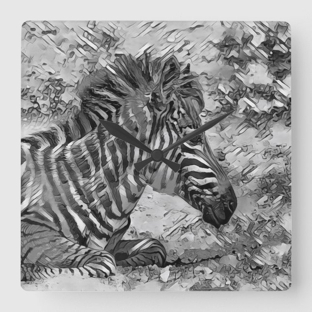 AnimalArtBW_Zebra_001 Square Wall Clock (Front)