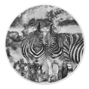 AnimalArtBW_Zebra_012 Ceramic Knob