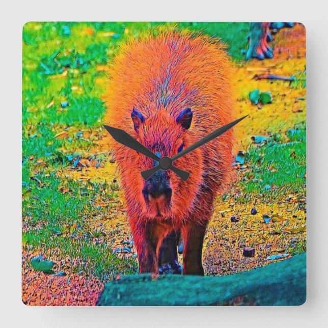 AnimalColor_Capybara_011 Square Wall Clock (Front)