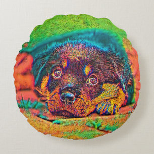 AnimalColor_Dog_002 Round Cushion