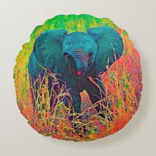 AnimalColor_Elephant_002 Round Cushion (Front)