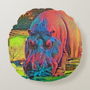 AnimalColor_Hippo_004 Round Cushion