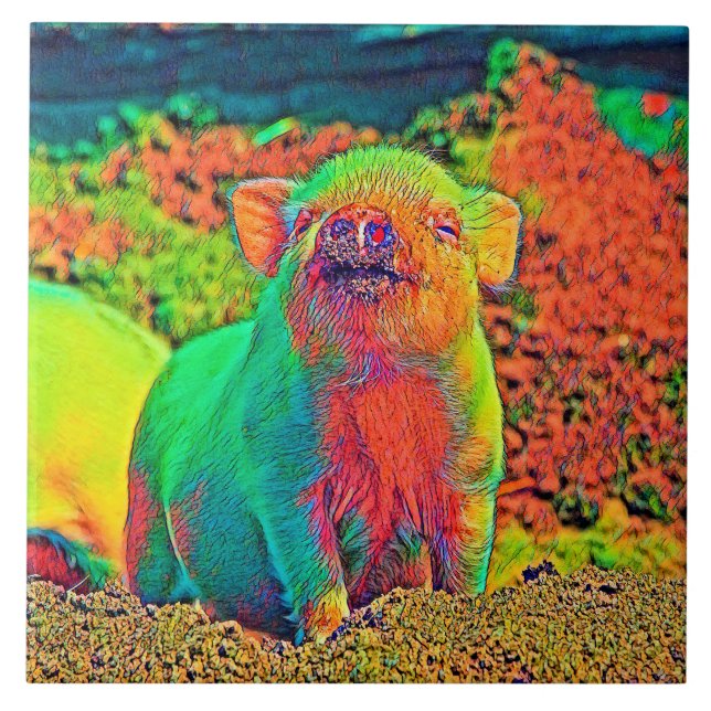 AnimalColor_Pig_005_by_JAMColors Ceramic Tile (Front)